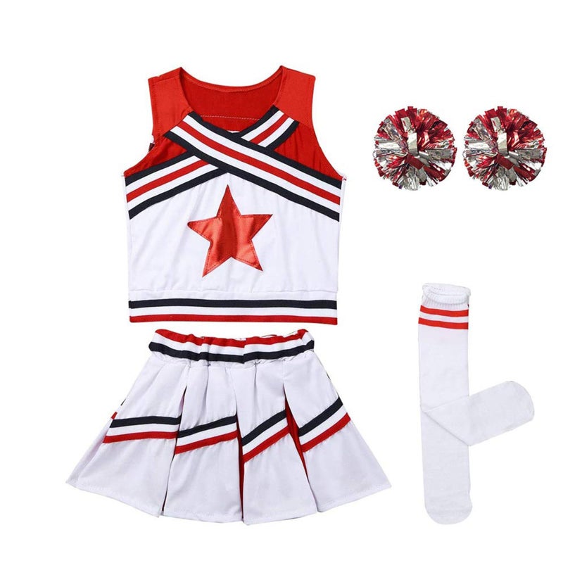 LOLANTA Big Girls Cheerleader Uniform Outfit Cheerleading Costume Fun Varsity Brand Youth Red White (Red, 8-10) - Image 3